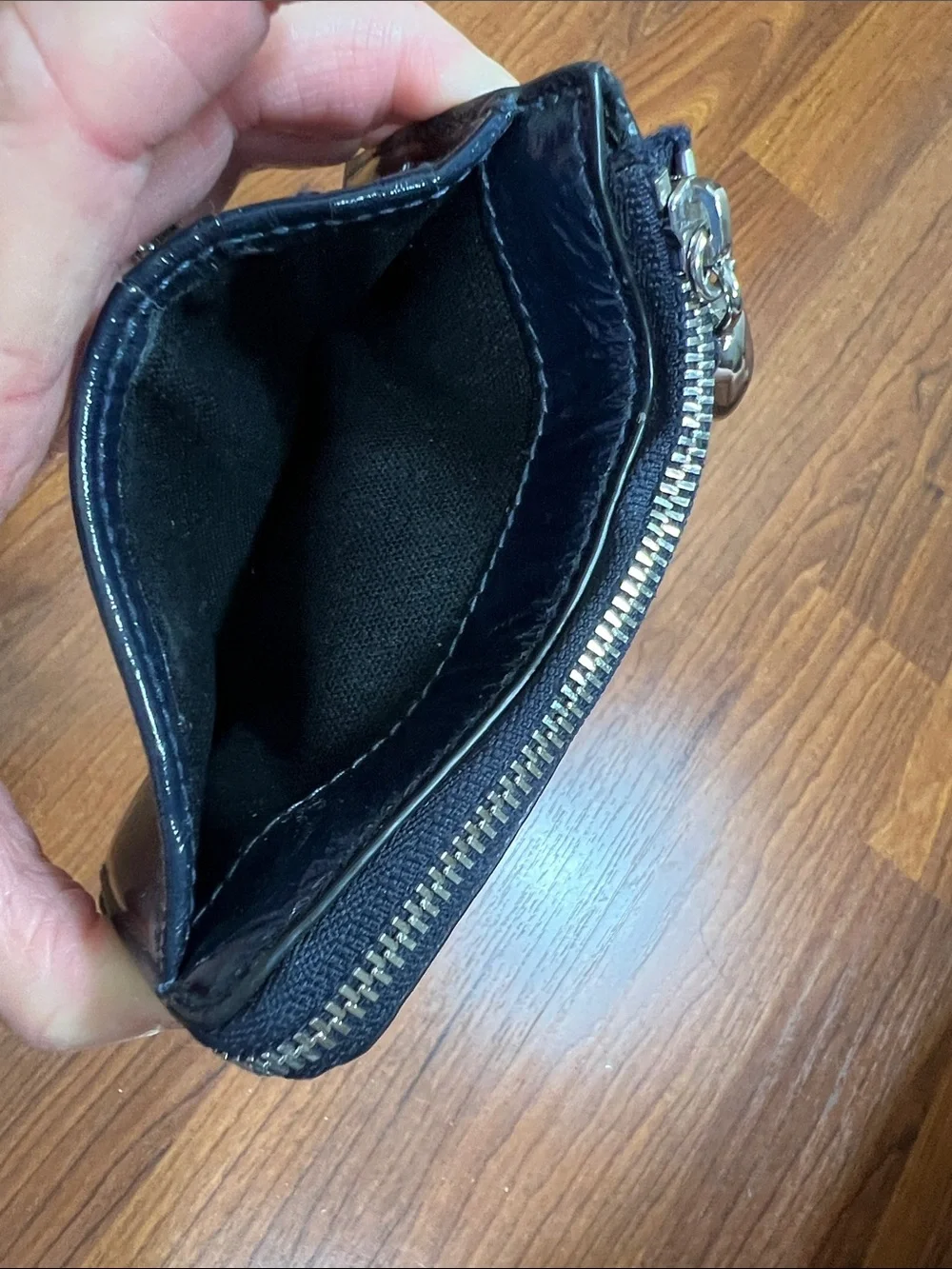 Madewell Essential Zip Card Case Wallet Navy Shiny Leather EUC